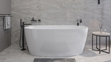 Ванна из искусственного камня WHITECROSS Pearl A 155x80 см, пристенная, белая, овальная, с донным кл