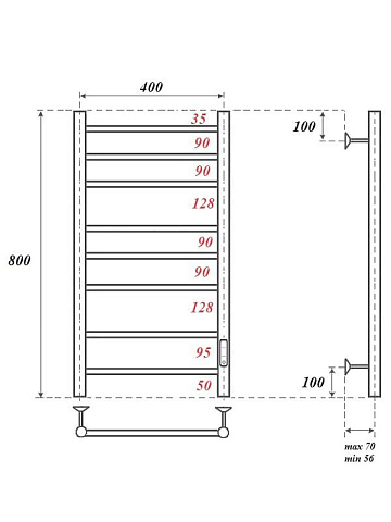 Полотенцесушитель электрический APEXTERMO Стелла ST00184GL 80x45 см, подключение справа, слева, скры
