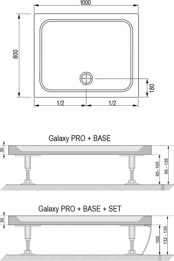 Поддон для душа Ravak Galaxy Pro Chrome Gigant Pro 100x80 с сифоном