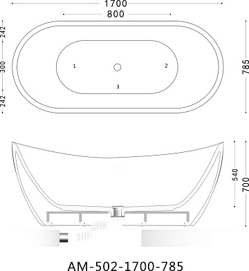 Акриловая ванна Art&Max 170x80 см, AM-502-1700-785
