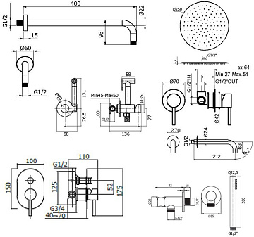 Комплект для ванной Plumberia Selection Ixo KITZXO15CR210 С ВНУТРЕННЕЙ ЧАСТЬЮ, хром