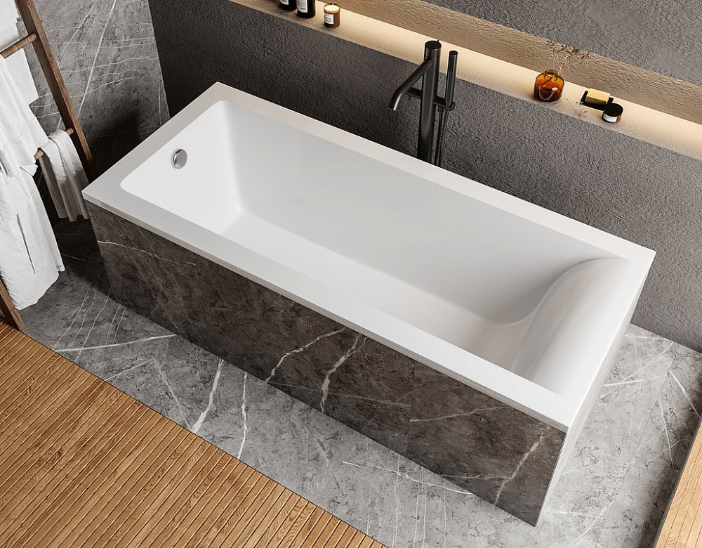 Ванна из искусственного камня Marmo Bagno Ницца 190x90 см, встраиваемая, белая, на ножках
