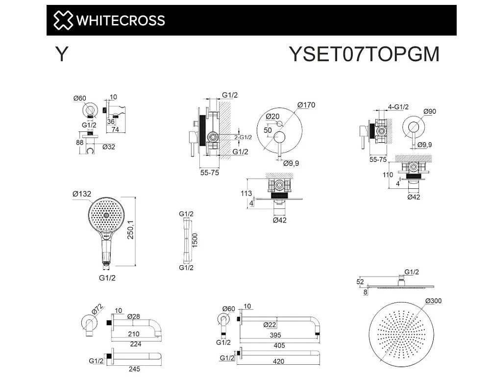 Душевой комплект WHITECROSS Y YSET07TOPGM, С ВНУТРЕННЕЙ ЧАСТЬЮ, оружейная сталь Sancos — официальный сайт