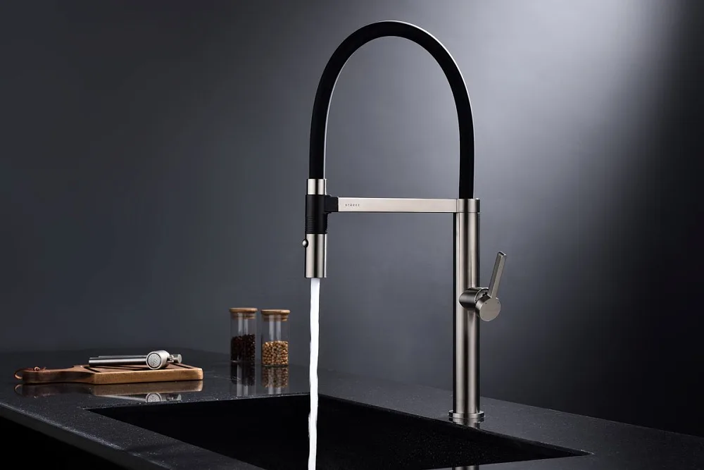 Смеситель для кухни Paulmark Leader Le214101-NI с гибким изливом, никель Sancos — официальный сайт