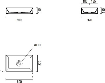 Накладная раковина GSI Kube X 60x37, серая, прямоугольная