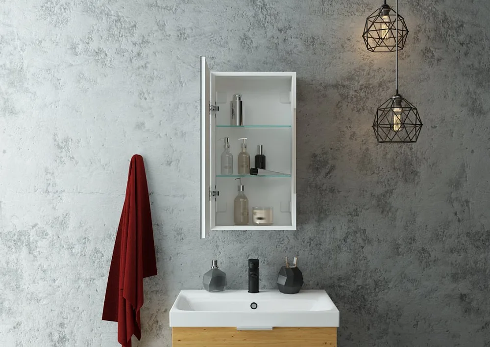 Зеркало-шкаф Art&Max Techno 35 L с подсветкой, белое Sancos — официальный сайт