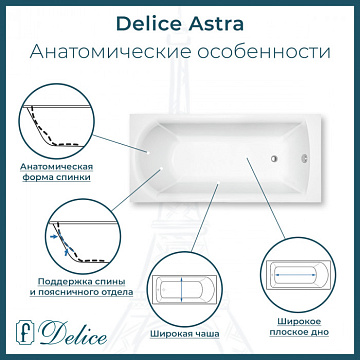 Ванна из литьевого мрамора Delice Astra 170х70 см, пристенная, с черными ручками