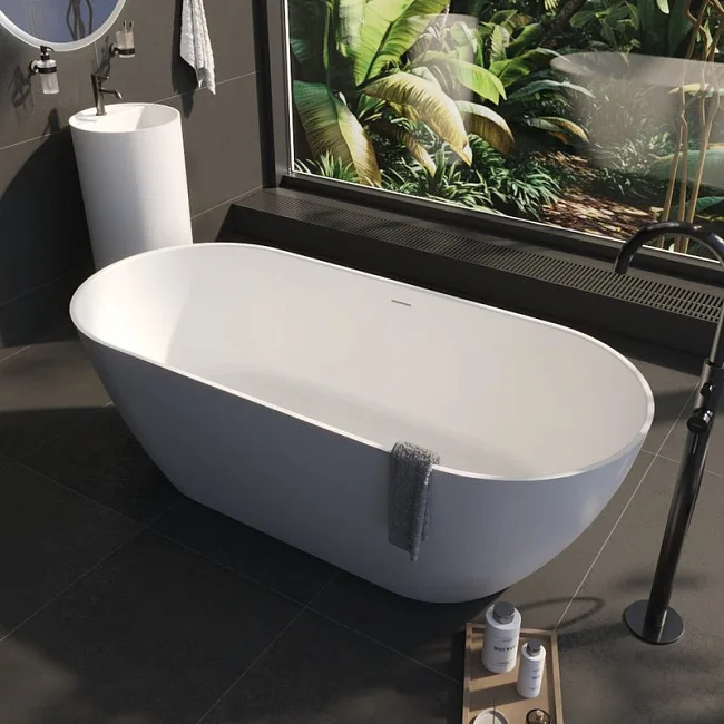 Ванна из искусственного камня WHITECROSS Tawna 180x80 см, отдельностоящая, матовая белая, овальная,  Sancos — Оригинал