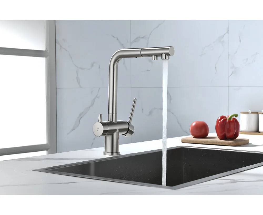 Смеситель для кухни Paulmark Serpentine Se213222-BS брашированная сталь Sancos — официальный сайт