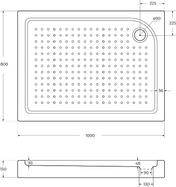 Поддон для душа BelBagno Tray 100х80 R с сифоном