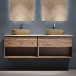 Тумба с раковиной Sancos Marmi 1.0 160 дуб чарльстон, столешница бежевая TT160A2X, раковина CN6009MC