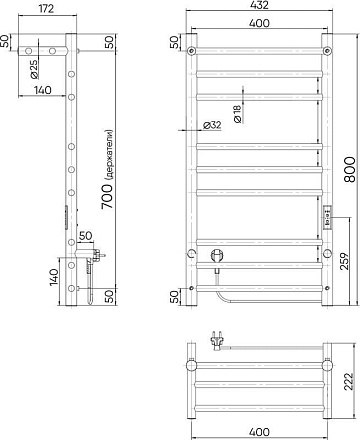 Полотенцесушитель электрический Indigo Line Trinity LСLTE80-40PBRRt с полкой, черный муар