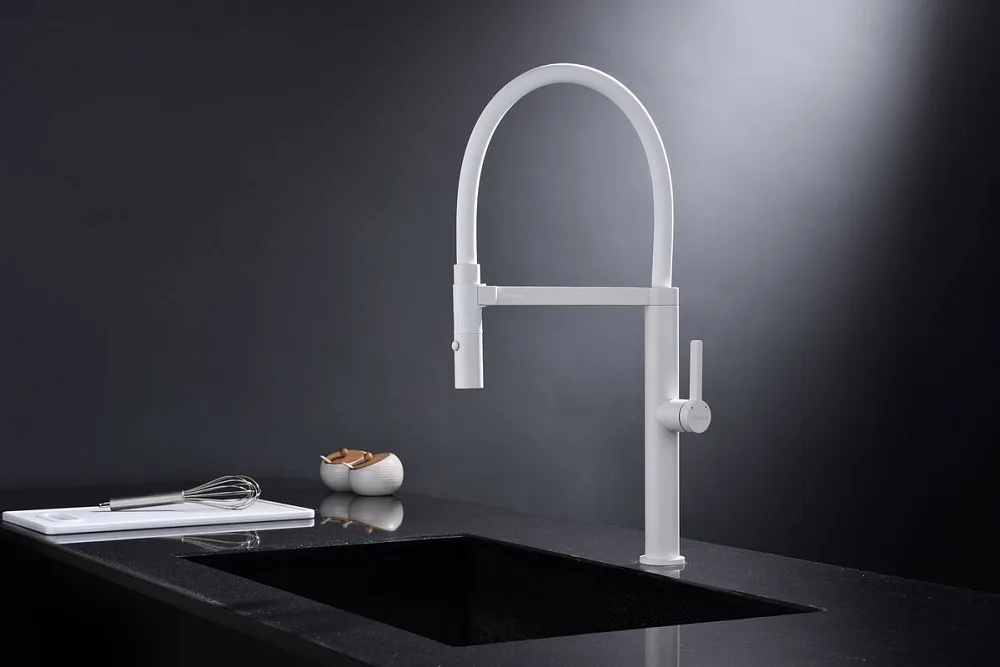 Смеситель для кухни Paulmark Leader Le214101-WH, белый матовый, с гибким изливом Sancos — официальный сайт