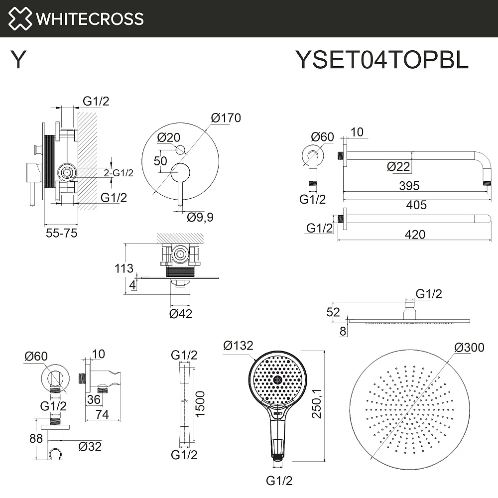 Душевой комплект WHITECROSS Y YSET04TOPBL, С ВНУТРЕННЕЙ ЧАСТЬЮ, черный матовый Sancos — официальный сайт