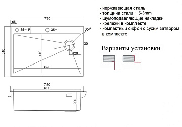 Мойка кухонная Zorg Inox Lux 7551