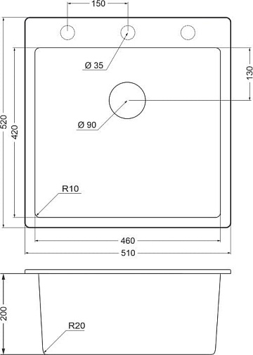 Мойка кухонная Emar Quartz EMQ-1510.Q Оникс