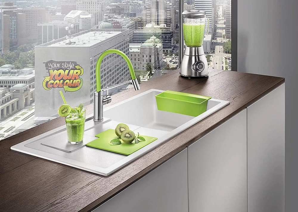 Смеситель для кухни Blanco Viu-S 524813 с гибким изливом, 4 цветных съемных шланга Sancos — официальный сайт
