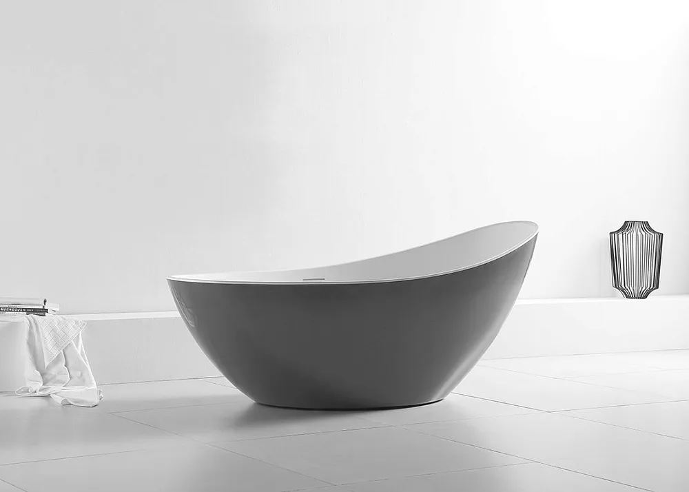 Акриловая ванна Abber AB9233G 185x80 см, отдельностоящая, серая, овальная, с каркасом, со сливом-пер Sancos — официальный сайт