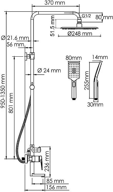 Душевая стойка Wasserkraft Aisch A155.259.201.BG, золото