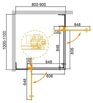 Душевой уголок Cezares Slider AH 2 80/90-100/110 BR BORO профиль брашированное золото, стекло бронза