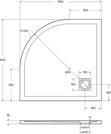 Поддон для душа BelBagno Uno R 90х90, белый, с сифоном