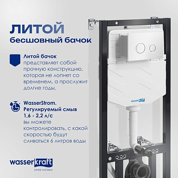 Система инсталляции для унитазов Wasserkraft Aller 10TLT.010.ME.WH01, с кнопкой смыва белой