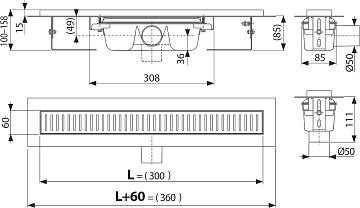 Душевой трап (лоток) AlcaPlast APZ1 300, с опорами