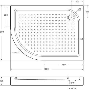 Поддон для душа BelBagno Tray R 100х80 R550 с сифоном