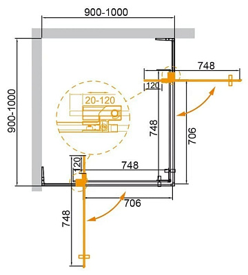 Душевой уголок Cezares Slider A 2 90/100 C GM профиль оружейная сталь, стекло прозрачное
