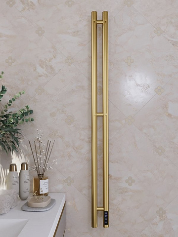 Полотенцесушитель электрический APEXTERMO Луна LN10111GLB 1100x80 с крючками, золотой матовый