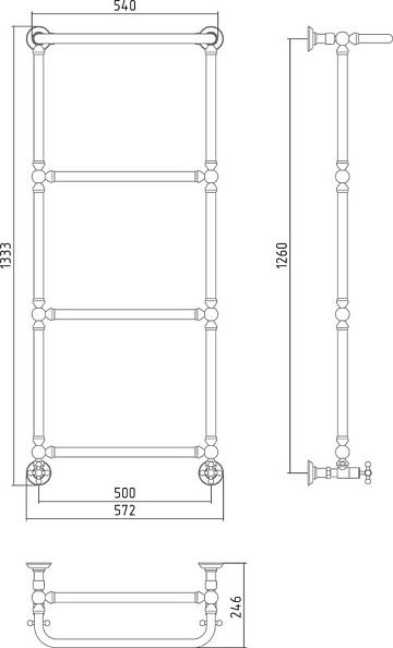 Полотенцесушитель водяной Сунержа Ренессанс 126x50, 5 секций, с полкой, хром