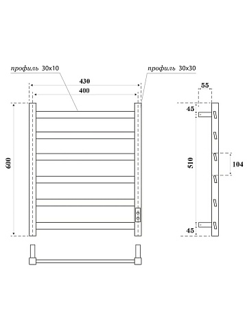 Полотенцесушитель электрический APEXTERMO Галактика GL00164WM 60x45 см, подключение справа, слева, с