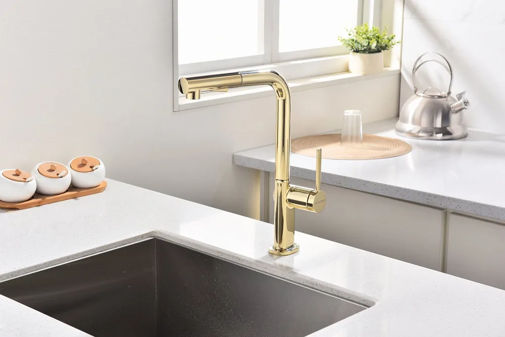 Смеситель для кухни Paulmark Neo Ne214419-G, золото Sancos — официальный сайт