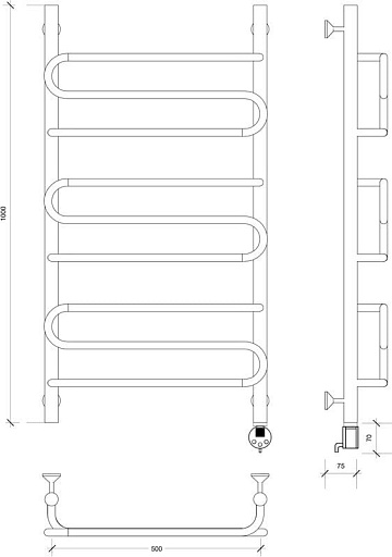 Полотенцесушитель электрический Secado Валенсия 2 100x50, черный, R
