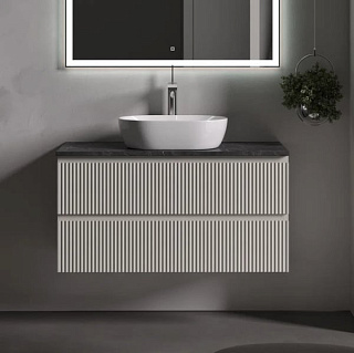 Тумба с раковиной Sancos Snob R 100 см, beige soft, столешница черный мрамор, раковина CN5010