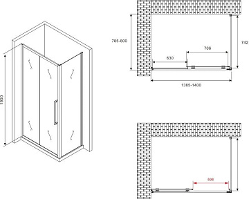 Душевой уголок Abber Schwarzer Diamant AG30140BH-S80B 140х80, профиль черный, стекло прозрачное