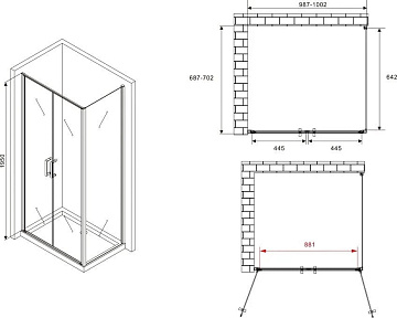 Душевой уголок Abber Sonnenstrand AG04100C-S70 100x70, профиль хром, стекло прозрачное