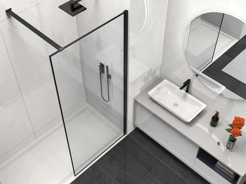 Душевая перегородка Walk-In VSW-1HS100CLB, 1000*2000, черный матовый, стекло прозрачное Sancos — официальный сайт