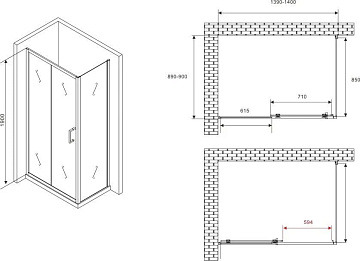 Душевой уголок Abber Schwarzer Diamant AG30140B5-S90B5 140х90, профиль черный, стекло прозрачное