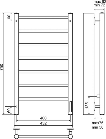 Полотенцесушитель электрический Terminus Аврора П7 400*750