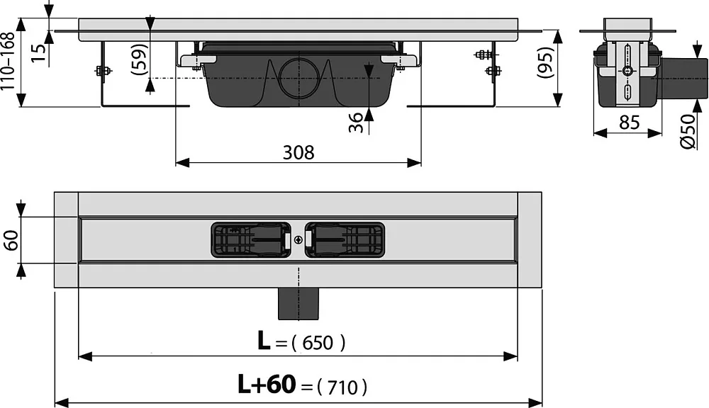 Душевой трап (лоток) AlcaPlast APZ1 APZ6S 650, с опорами, с решеткой FLOOR-650 65 см, под плитку Sancos — официальный сайт