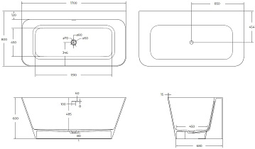 Ванна из искусственного камня Cezares Liner Solid Surface 170x80 см, пристенная, матовая белая, с до
