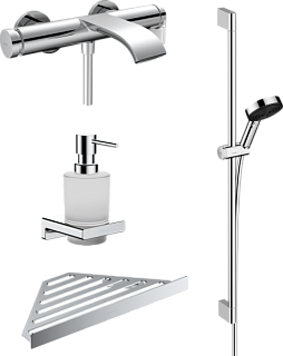 Смеситель для ванны с душем Hansgrohe Vivenis 75420000, + Душевой гарнитур 24170000 + аксессуары для