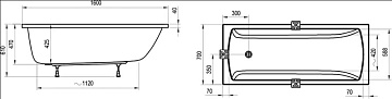 Акриловая ванна Ravak Classic II 160x70 см, CC41000000