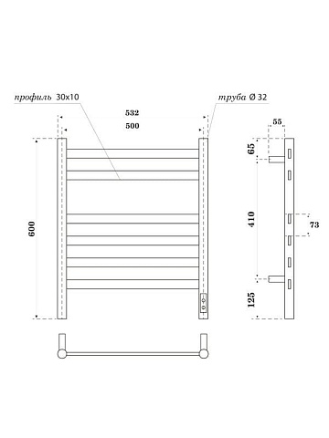 Полотенцесушитель электрический APEXTERMO Сфера SF00165WM 60x55 см, подключение справа, слева, скрыт