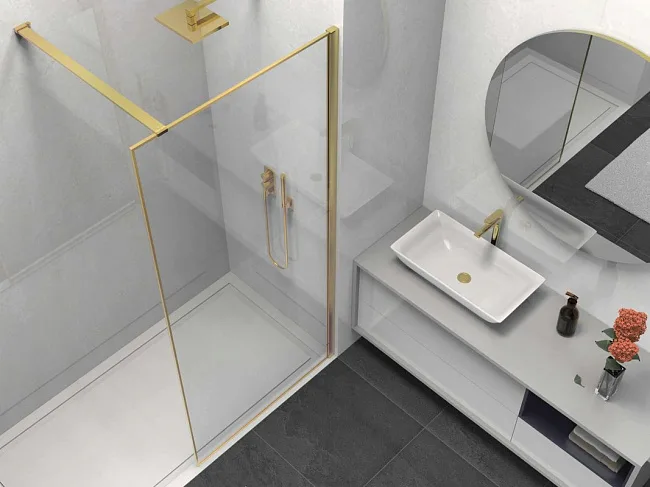 Душевая перегородка Walk-In VSW-1HS900CLG, 900*2000, брашированное золото, стекло прозрачное Sancos — Оригинал