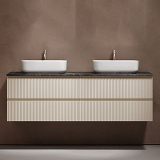 Тумба с раковиной Sancos Snob R 160 beige soft, столешница черный мрамор TT160A1X, раковина CN5043