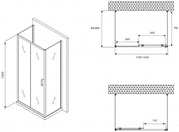 Душевой уголок Abber Schwarzer Diamant AG30180BH-S85B-S85B 180x85, профиль черный, стекло прозрачное