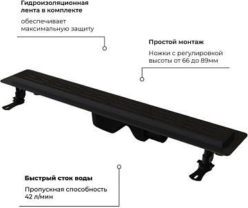 Душевой трап (лоток) RGW Drain Leo-30, черный, 60 см