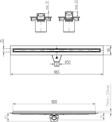 Душевой трап (лоток) MCH Chudej Slim Line CH900SLC 90 см, матовый черный